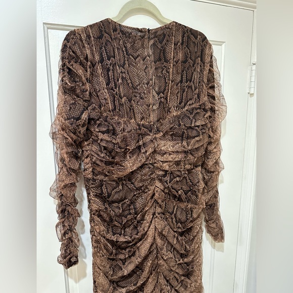 Zara blogger long sleeve tulle.snake print ruched dress - Picture 7 of 11